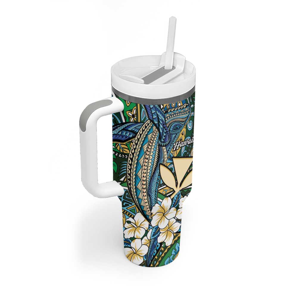 Personalised Hawaii Tribal Humpback Whale Tumbler With Handle Omaomao Hibiscus Seamless Pattern