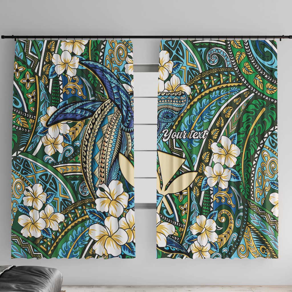 Personalised Hawaii Tribal Humpback Whale Window Curtain Omaomao Hibiscus Seamless Pattern