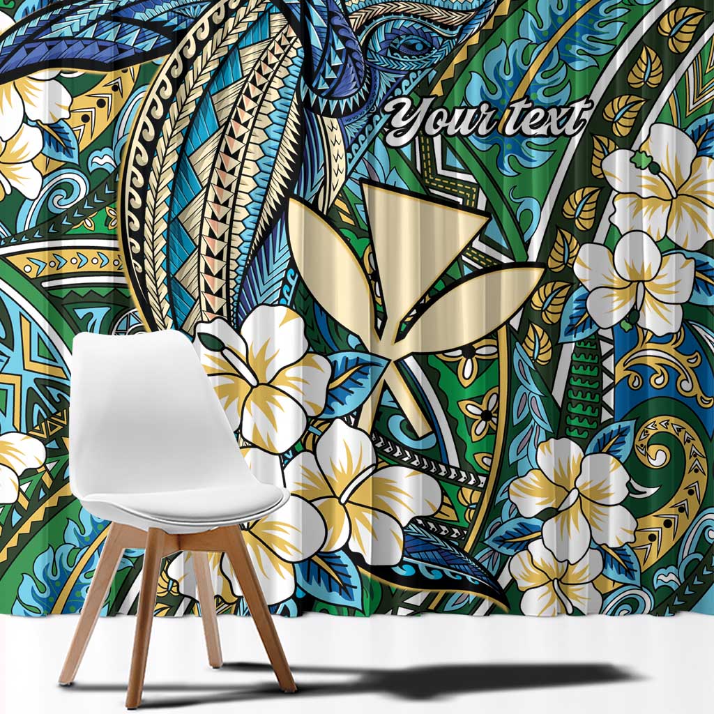 Personalised Hawaii Tribal Humpback Whale Window Curtain Omaomao Hibiscus Seamless Pattern