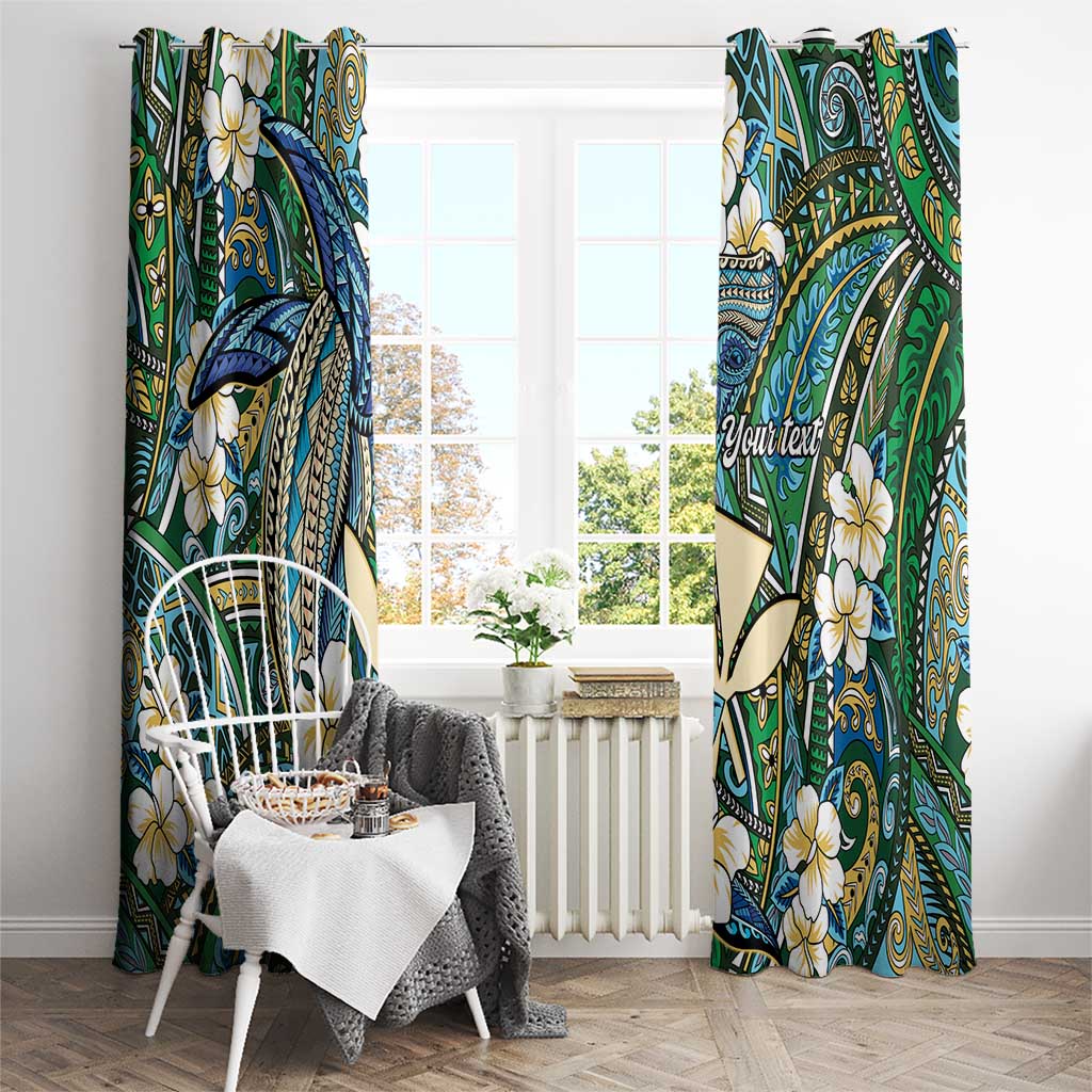 Personalised Hawaii Tribal Humpback Whale Window Curtain Omaomao Hibiscus Seamless Pattern