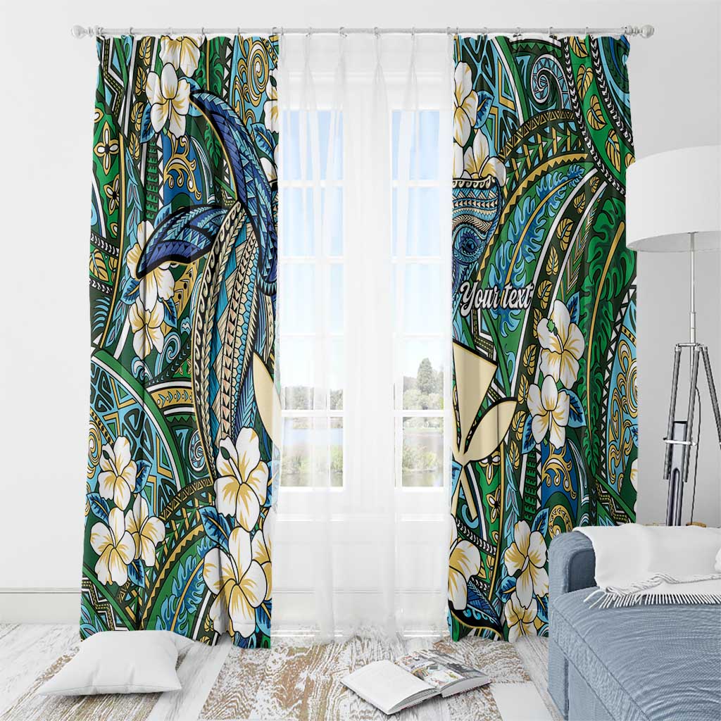 Personalised Hawaii Tribal Humpback Whale Window Curtain Omaomao Hibiscus Seamless Pattern