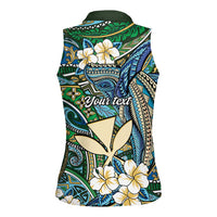 Personalised Hawaii Tribal Humpback Whale Women Sleeveless Polo Shirt Omaomao Hibiscus Seamless Pattern