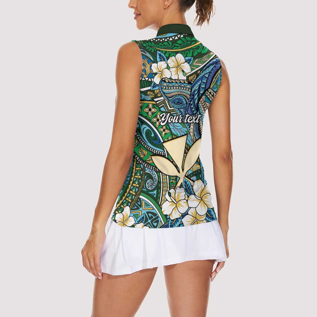 Personalised Hawaii Tribal Humpback Whale Women Sleeveless Polo Shirt Omaomao Hibiscus Seamless Pattern