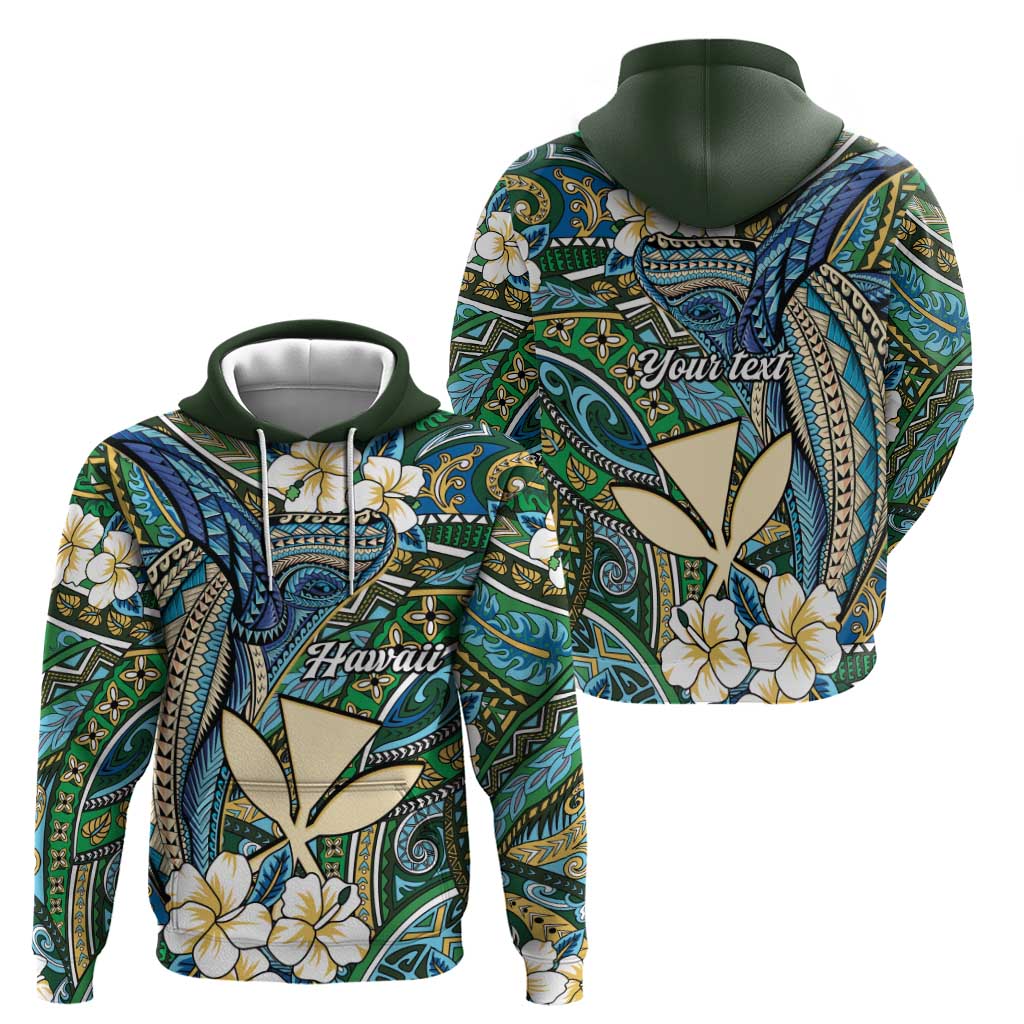 Personalised Hawaii Tribal Humpback Whale Zip Hoodie Omaomao Hibiscus Seamless Pattern