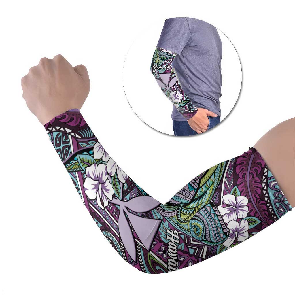 Personalised Hawaii Tribal Humpback Whale Arm Sleeves Poni Hibiscus Seamless Pattern