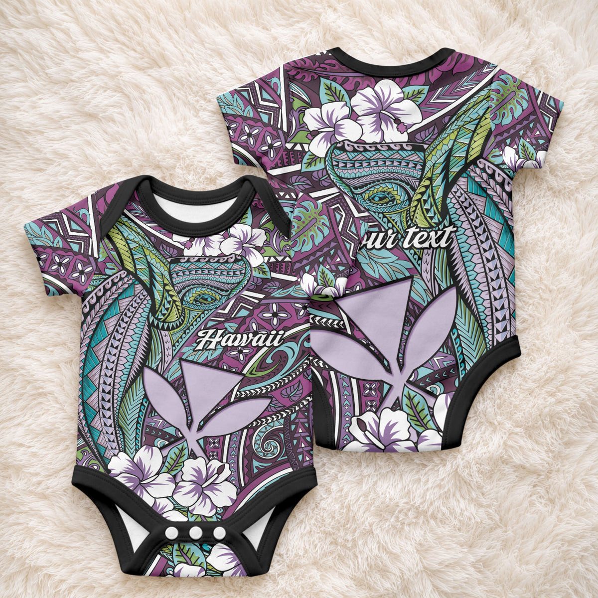 Personalised Hawaii Tribal Humpback Whale Baby Onesie Poni Hibiscus Seamless Pattern LT9 - Polynesian Pride