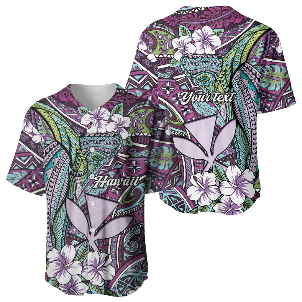 Personalised Hawaii Tribal Humpback Whale Baseball Jersey Poni Hibiscus Seamless Pattern