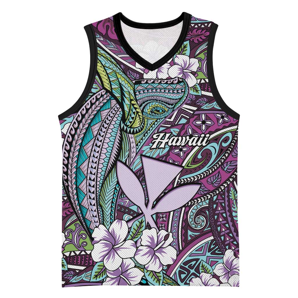 Personalised Hawaii Tribal Humpback Whale Basketball Jersey Poni Hibiscus Seamless Pattern