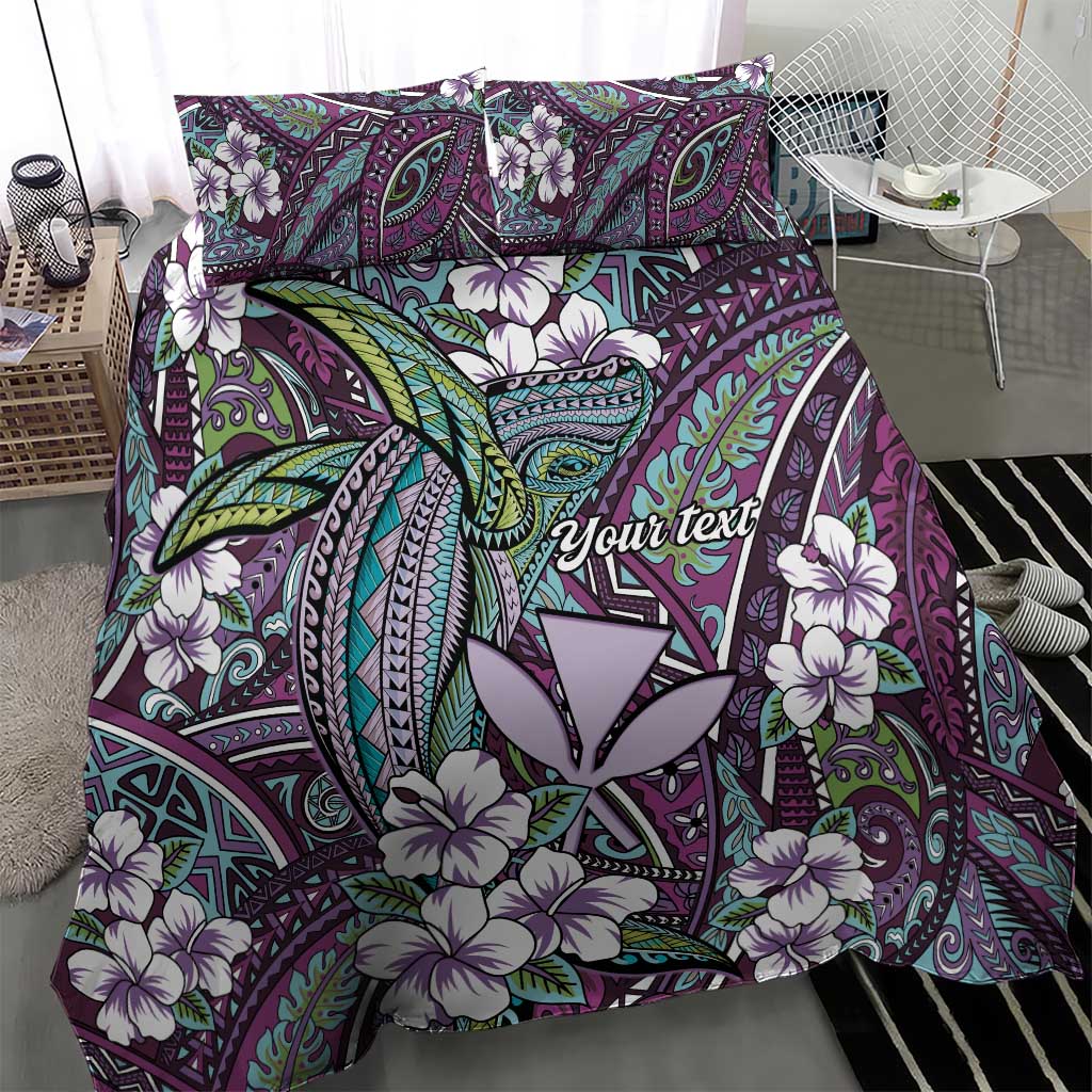 Personalised Hawaii Tribal Humpback Whale Bedding Set Poni Hibiscus Seamless Pattern
