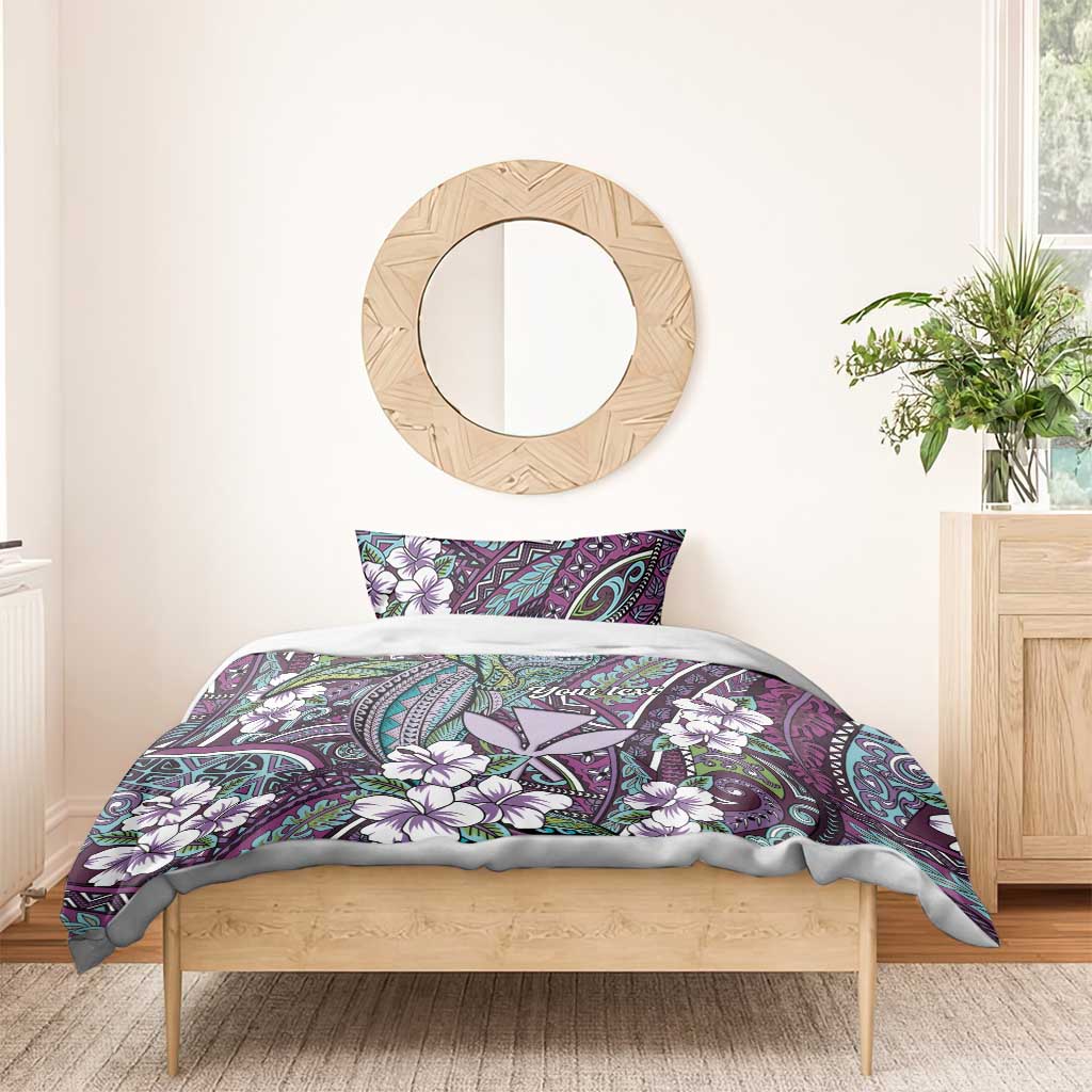 Personalised Hawaii Tribal Humpback Whale Bedding Set Poni Hibiscus Seamless Pattern