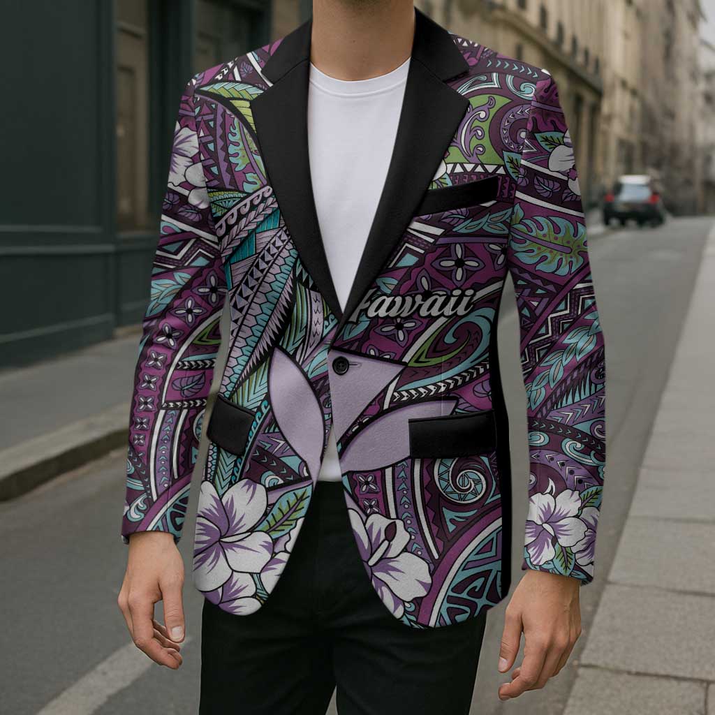 Personalised Hawaii Tribal Humpback Whale Blazer Poni Hibiscus Seamless Pattern