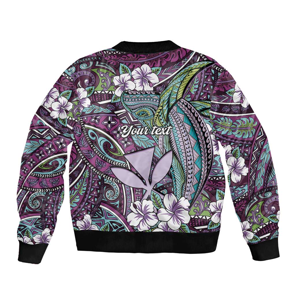 Personalised Hawaii Tribal Humpback Whale Bomber Jacket Poni Hibiscus Seamless Pattern