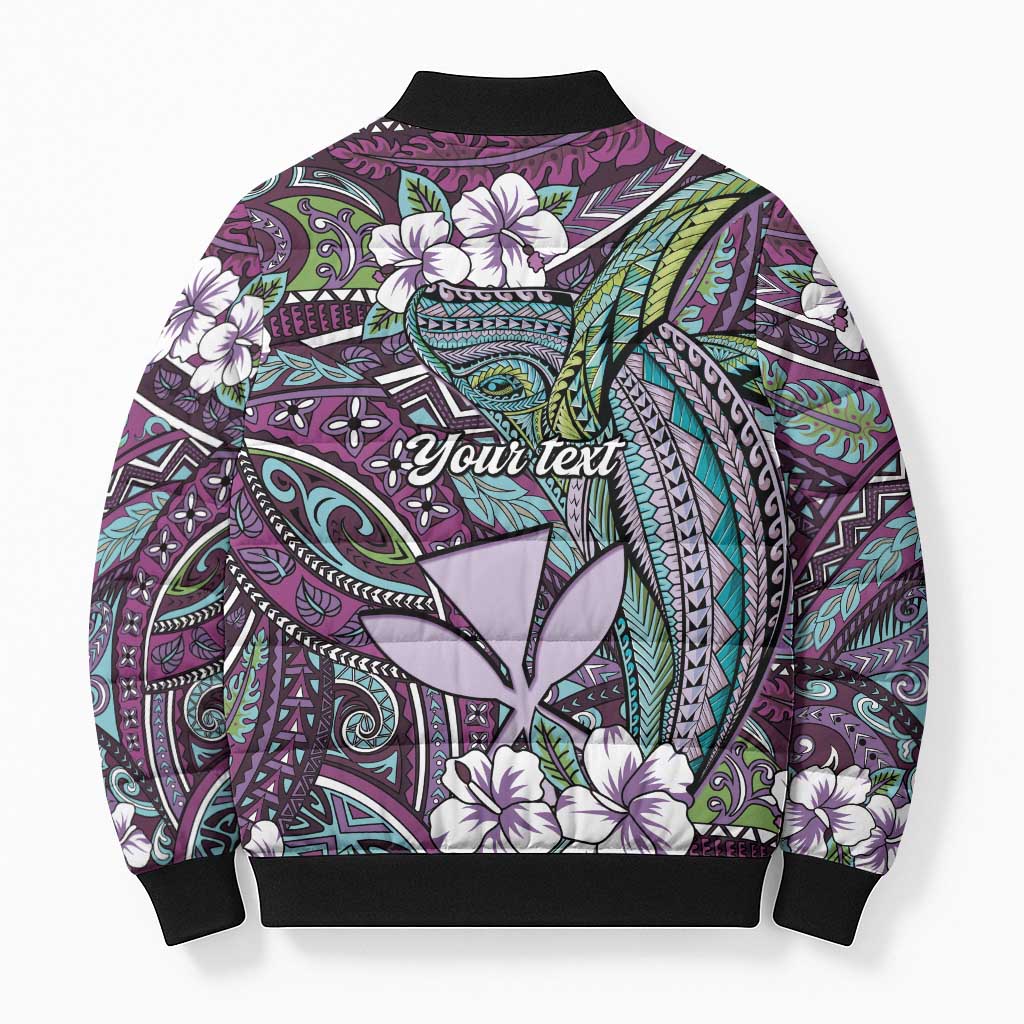 Personalised Hawaii Tribal Humpback Whale Bomber Puffer Jacket Poni Hibiscus Seamless Pattern