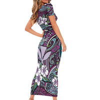 Personalised Hawaii Tribal Humpback Whale Family Matching Short Sleeve Bodycon Dress and Hawaiian Shirt Poni Hibiscus Seamless Pattern LT9 - Polynesian Pride