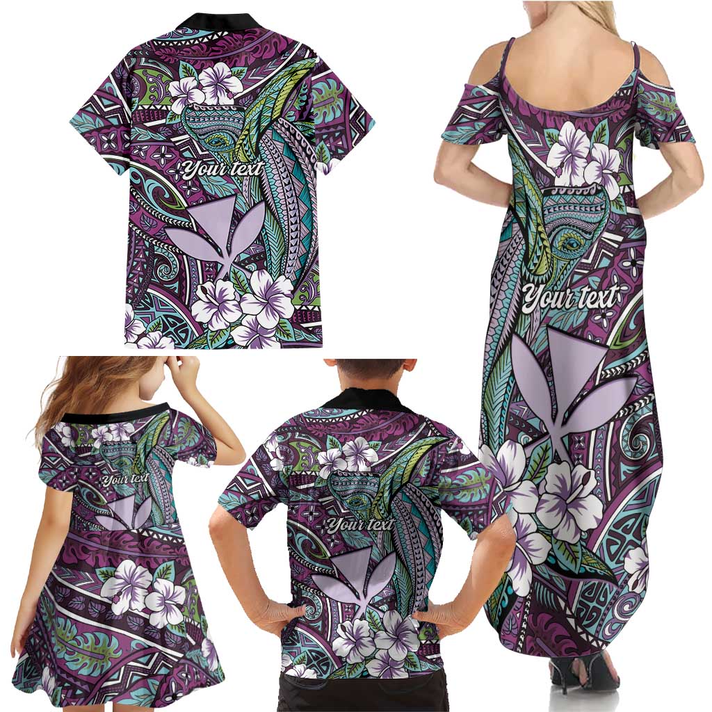 Personalised Hawaii Tribal Humpback Whale Family Matching Summer Maxi Dress and Hawaiian Shirt Poni Hibiscus Seamless Pattern LT9 - Polynesian Pride