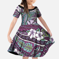 Personalised Hawaii Tribal Humpback Whale Family Matching Tank Maxi Dress and Hawaiian Shirt Poni Hibiscus Seamless Pattern LT9 Daughter's Dress Purple - Polynesian Pride