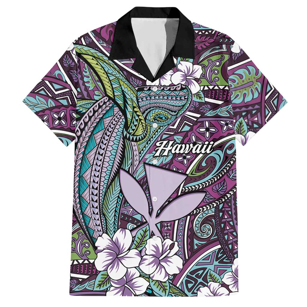 Personalised Hawaii Tribal Humpback Whale Hawaiian Shirt Poni Hibiscus Seamless Pattern