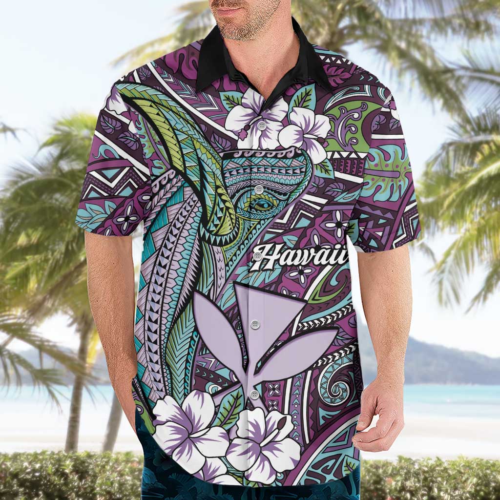 Personalised Hawaii Tribal Humpback Whale Hawaiian Shirt Poni Hibiscus Seamless Pattern
