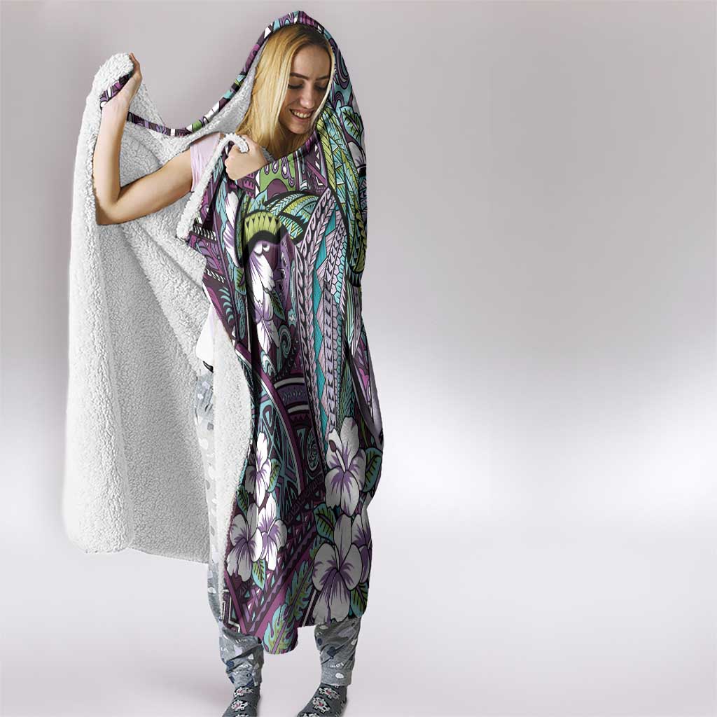 Personalised Hawaii Tribal Humpback Whale Hooded Blanket Poni Hibiscus Seamless Pattern