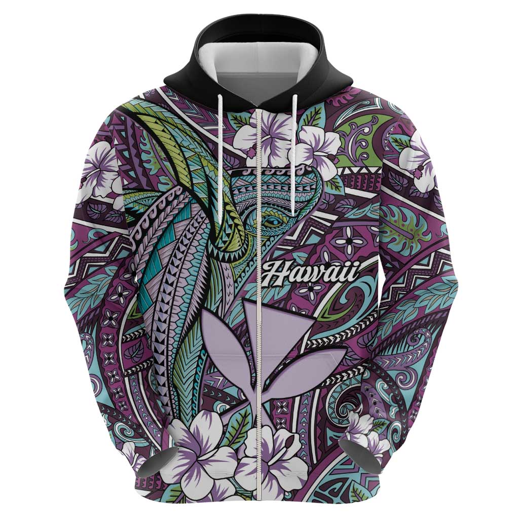 Personalised Hawaii Tribal Humpback Whale Hoodie Poni Hibiscus Seamless Pattern
