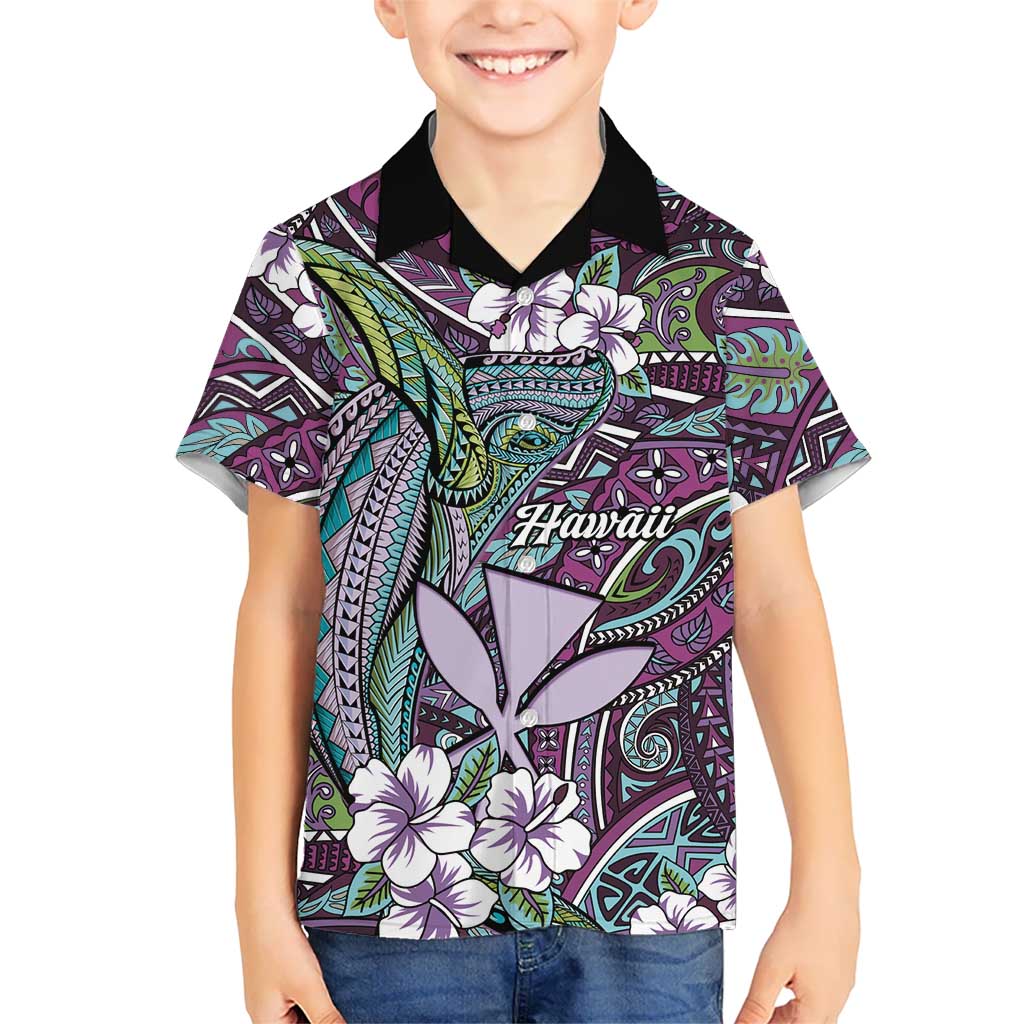 Personalised Hawaii Tribal Humpback Whale Kid Hawaiian Shirt Poni Hibiscus Seamless Pattern