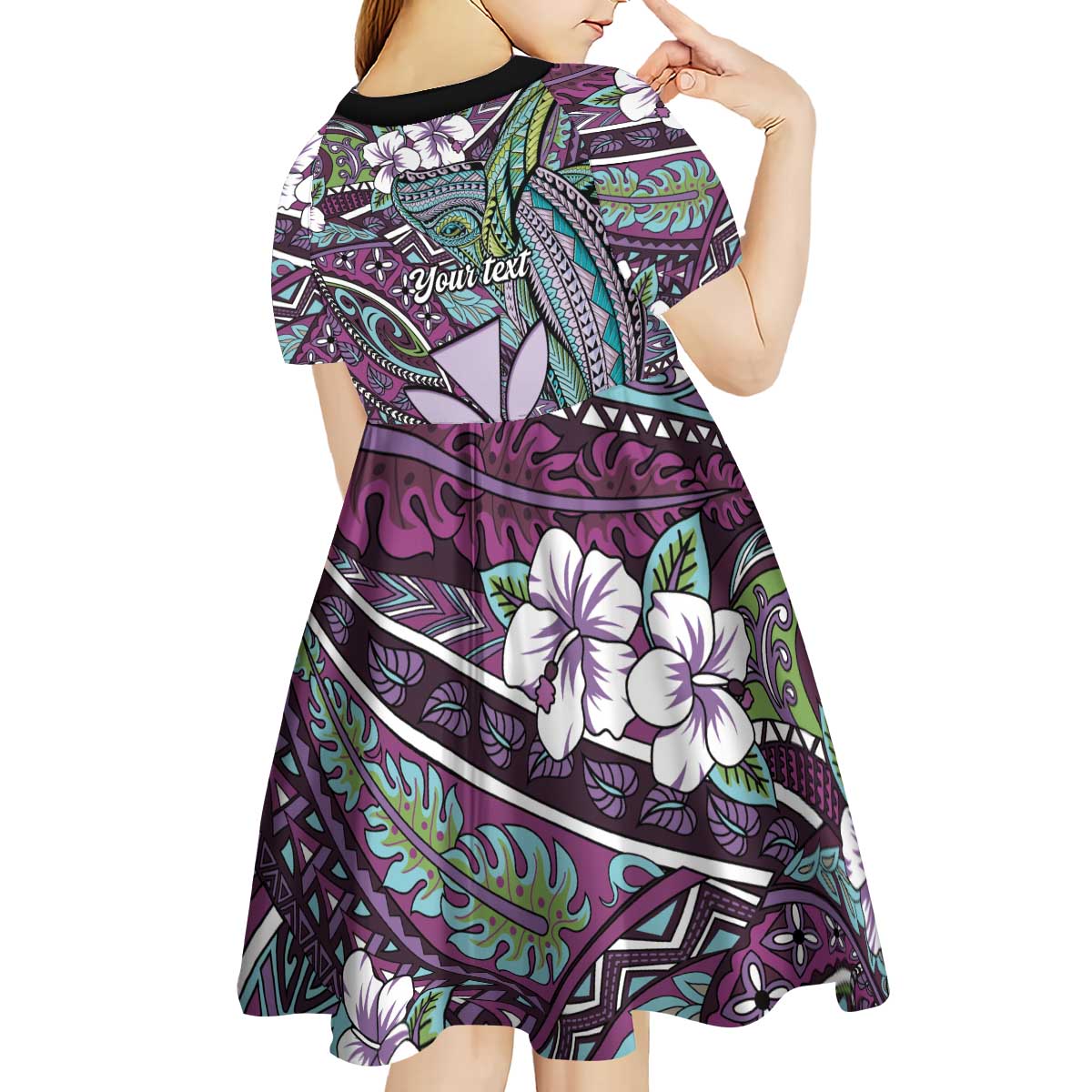 Personalised Hawaii Tribal Humpback Whale Kid Short Sleeve Dress Poni Hibiscus Seamless Pattern