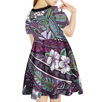 Personalised Hawaii Tribal Humpback Whale Kid Short Sleeve Dress Poni Hibiscus Seamless Pattern