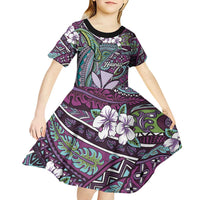 Personalised Hawaii Tribal Humpback Whale Kid Short Sleeve Dress Poni Hibiscus Seamless Pattern