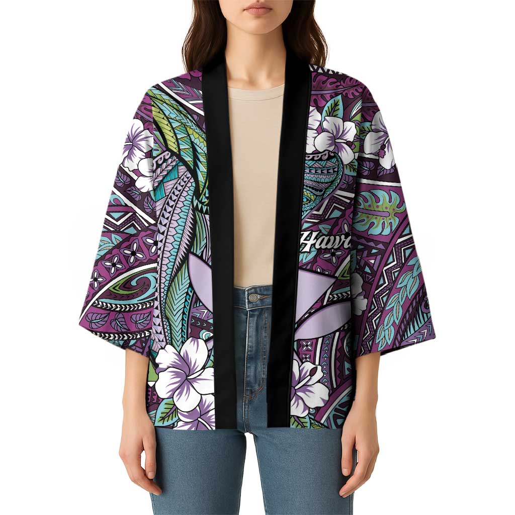 Personalised Hawaii Tribal Humpback Whale Kimono Poni Hibiscus Seamless Pattern