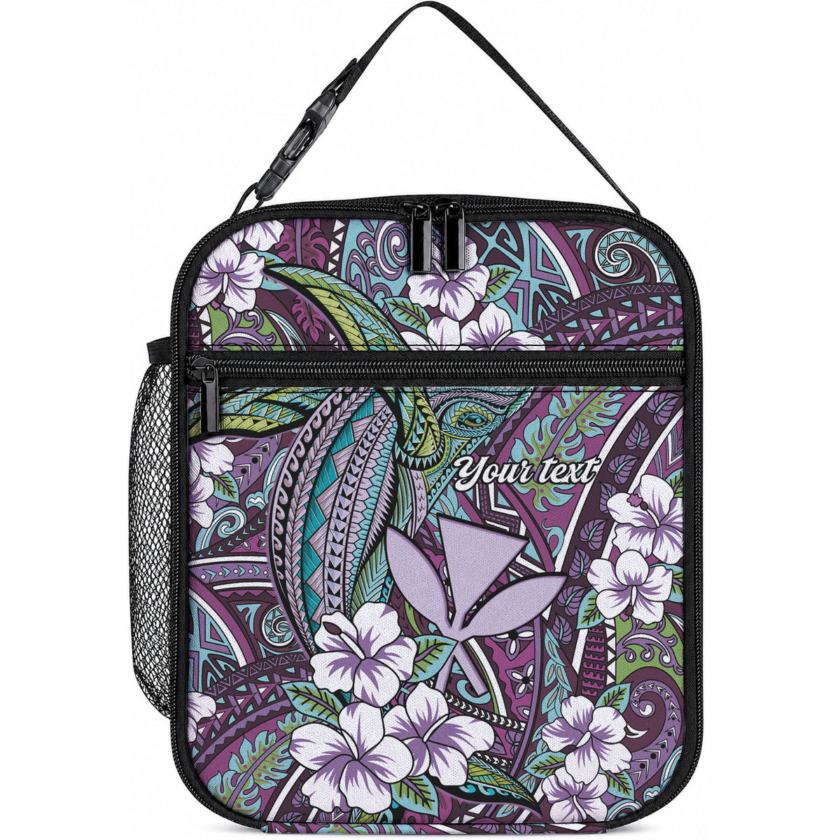 Personalised Hawaii Tribal Humpback Whale Lunch Bag Poni Hibiscus Seamless Pattern LT9 10.2 × 8.3 × 4.3 inch Blue - Polynesian Pride