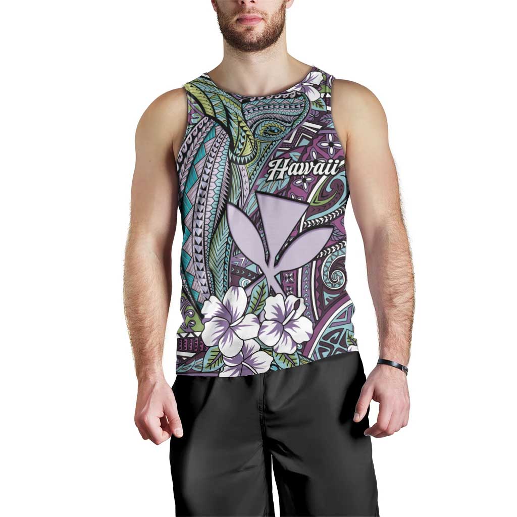 Personalised Hawaii Tribal Humpback Whale Men Tank Top Poni Hibiscus Seamless Pattern