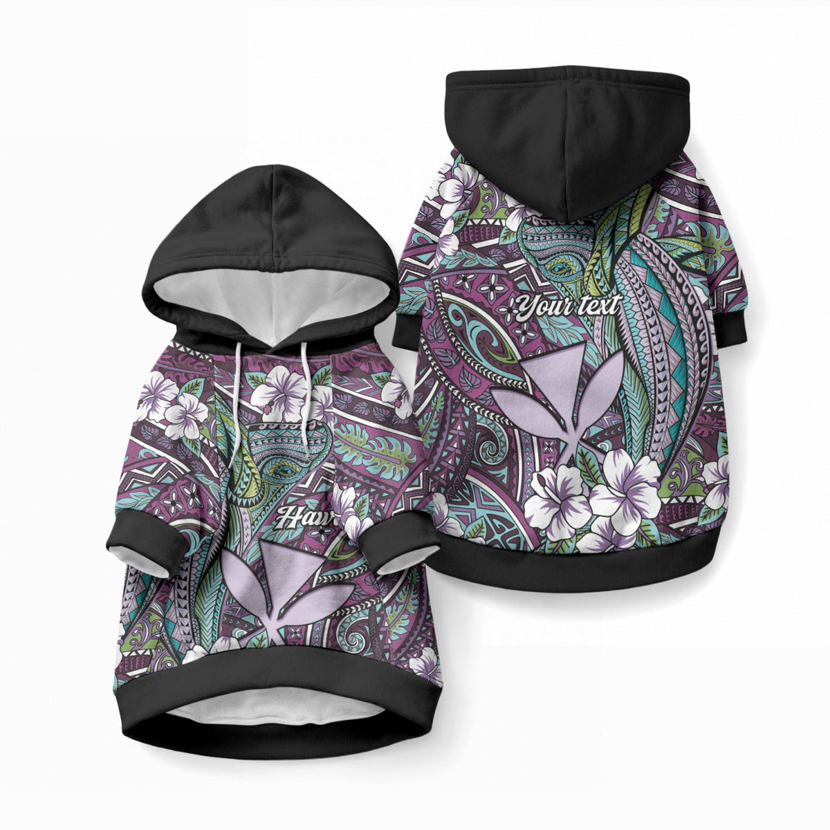 Personalised Hawaii Tribal Humpback Whale Pet Hoodie Poni Hibiscus Seamless Pattern LT9 Pullover Blue - Polynesian Pride