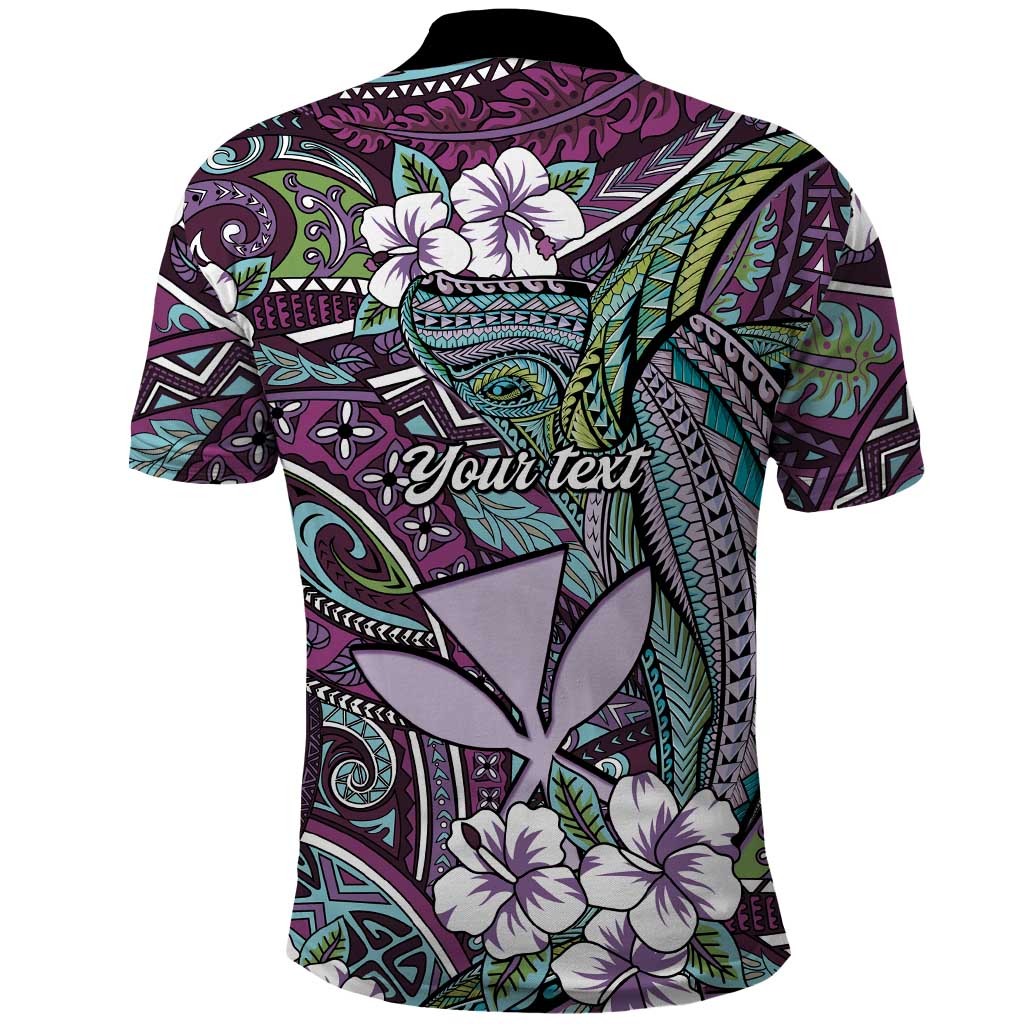 Personalised Hawaii Tribal Humpback Whale Polo Shirt Poni Hibiscus Seamless Pattern