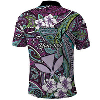 Personalised Hawaii Tribal Humpback Whale Polo Shirt Poni Hibiscus Seamless Pattern