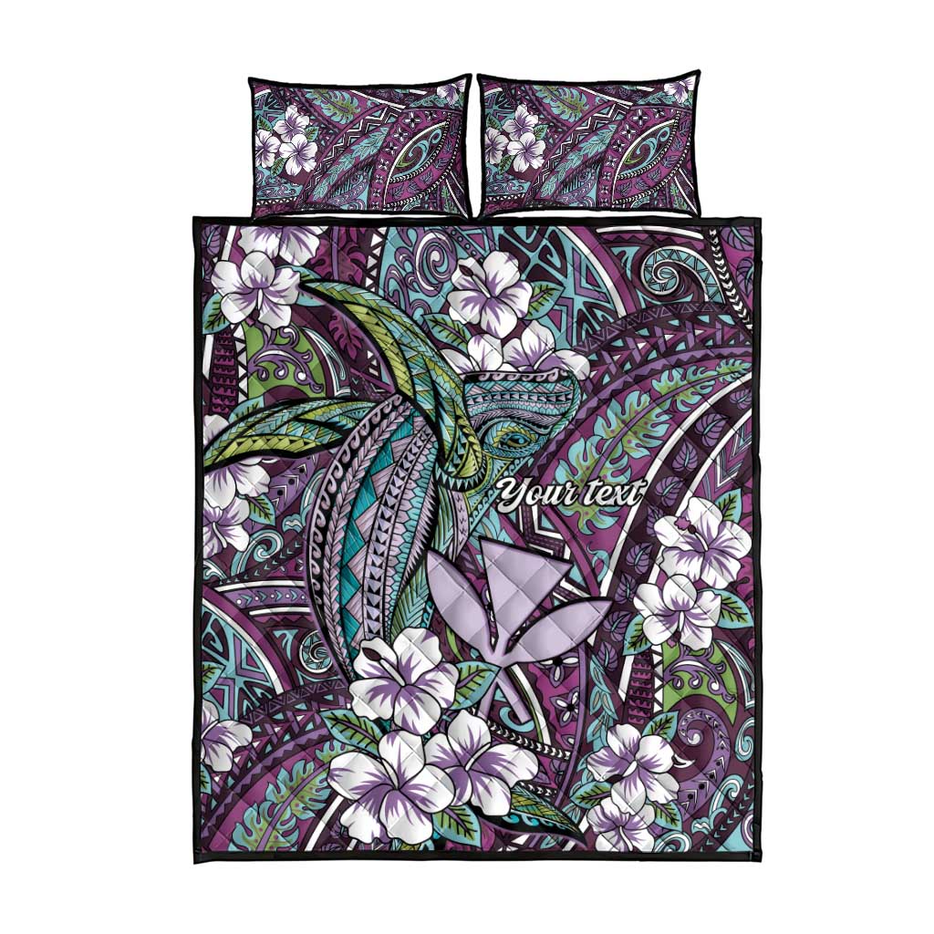 Personalised Hawaii Tribal Humpback Whale Quilt Bed Set Poni Hibiscus Seamless Pattern