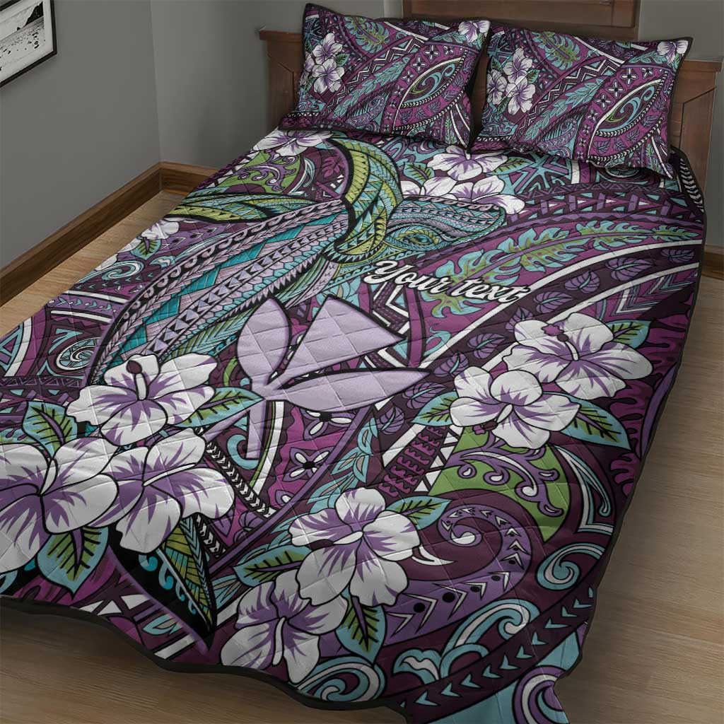 Personalised Hawaii Tribal Humpback Whale Quilt Bed Set Poni Hibiscus Seamless Pattern