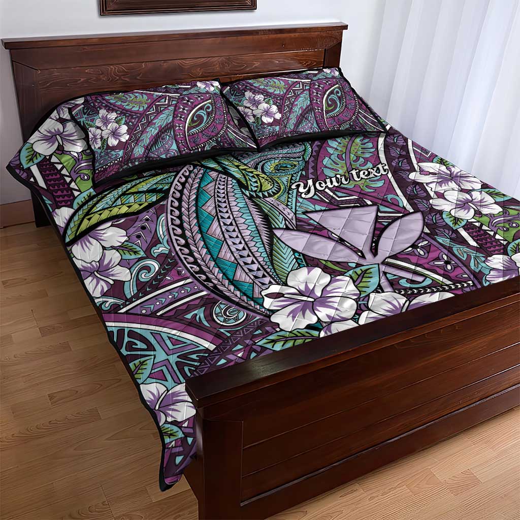 Personalised Hawaii Tribal Humpback Whale Quilt Bed Set Poni Hibiscus Seamless Pattern