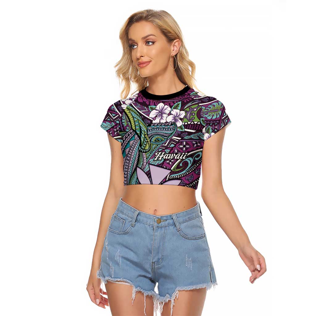 Personalised Hawaii Tribal Humpback Whale Raglan Cropped T Shirt Poni Hibiscus Seamless Pattern