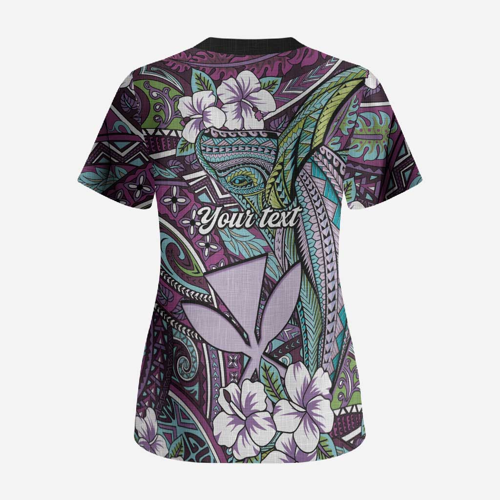 Personalised Hawaii Tribal Humpback Whale Scrub Top Poni Hibiscus Seamless Pattern
