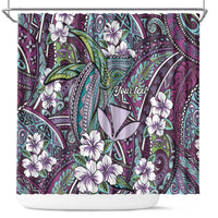 Personalised Hawaii Tribal Humpback Whale Shower Curtain Poni Hibiscus Seamless Pattern