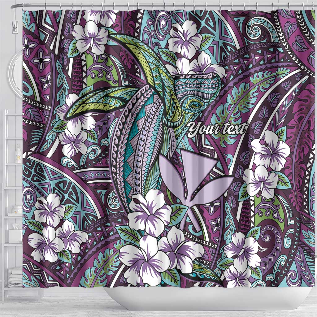 Personalised Hawaii Tribal Humpback Whale Shower Curtain Poni Hibiscus Seamless Pattern