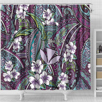 Personalised Hawaii Tribal Humpback Whale Shower Curtain Poni Hibiscus Seamless Pattern