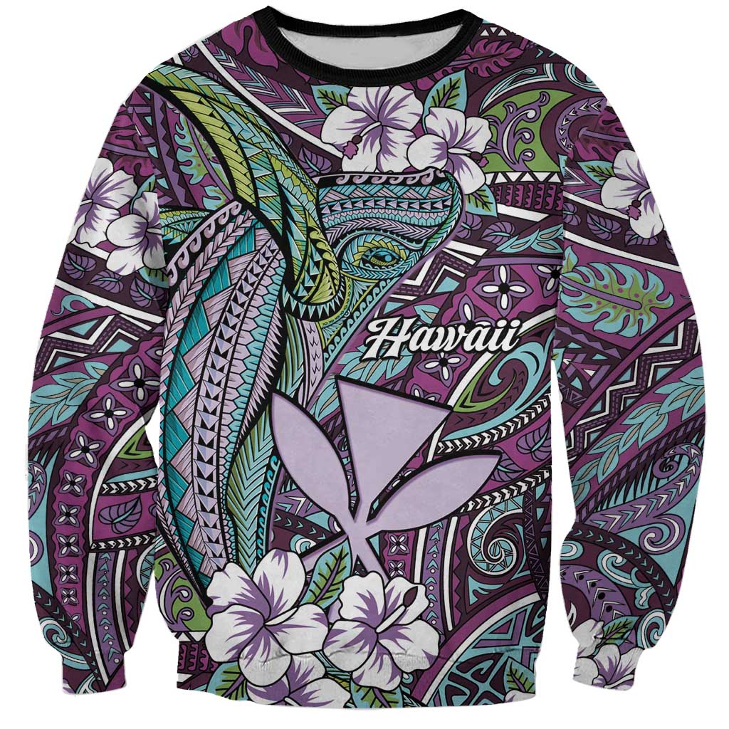 Personalised Hawaii Tribal Humpback Whale Sweatshirt Poni Hibiscus Seamless Pattern
