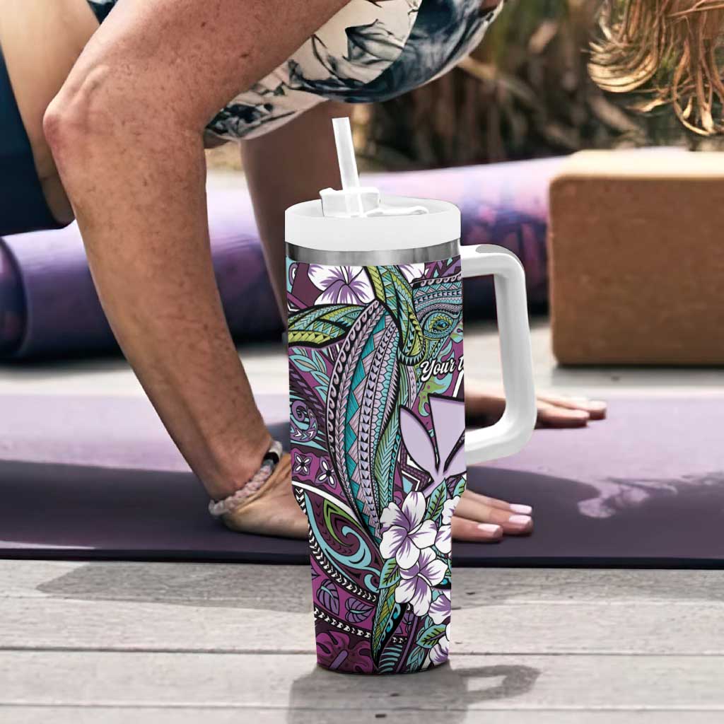 Personalised Hawaii Tribal Humpback Whale Tumbler With Handle Poni Hibiscus Seamless Pattern