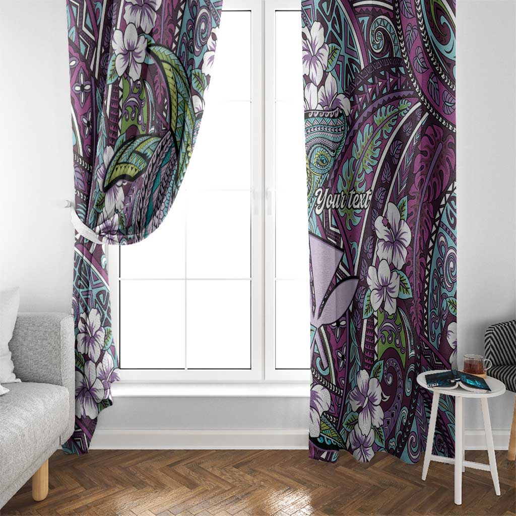 Personalised Hawaii Tribal Humpback Whale Window Curtain Poni Hibiscus Seamless Pattern