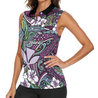 Personalised Hawaii Tribal Humpback Whale Women Sleeveless Polo Shirt Poni Hibiscus Seamless Pattern