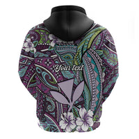 Personalised Hawaii Tribal Humpback Whale Zip Hoodie Poni Hibiscus Seamless Pattern