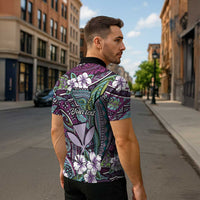 Personalised Hawaii Tribal Humpback Whale Zipper Polo Shirt Poni Hibiscus Seamless Pattern