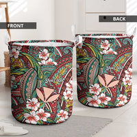 Personalised Hawaii Tribal Humpback Whale Laundry Basket Ulaula Hibiscus Seamless Pattern