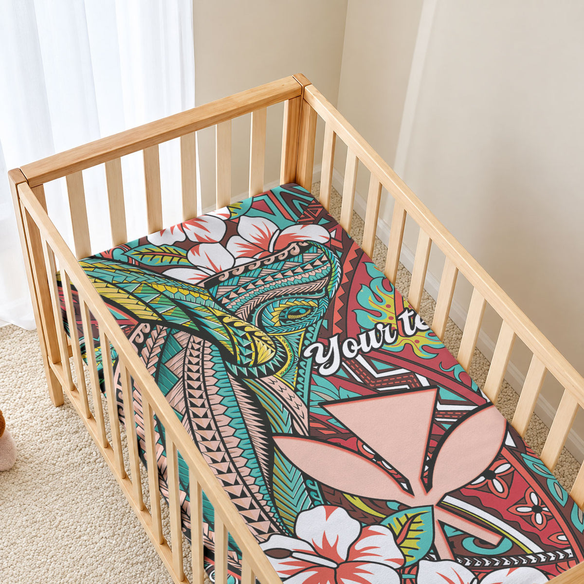 Personalised Hawaii Tribal Humpback Whale Baby Bed Cover Ulaula Hibiscus Seamless Pattern LT9 - Polynesian Pride